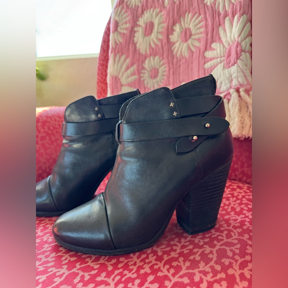 Rag & Bone Black Leather Ankle Booties, Size 8.5